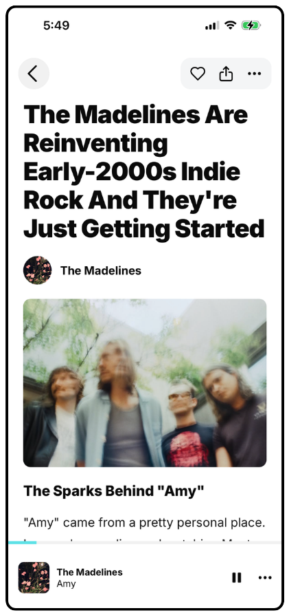 A Loop story about The Madelines with a mini player at the bottom