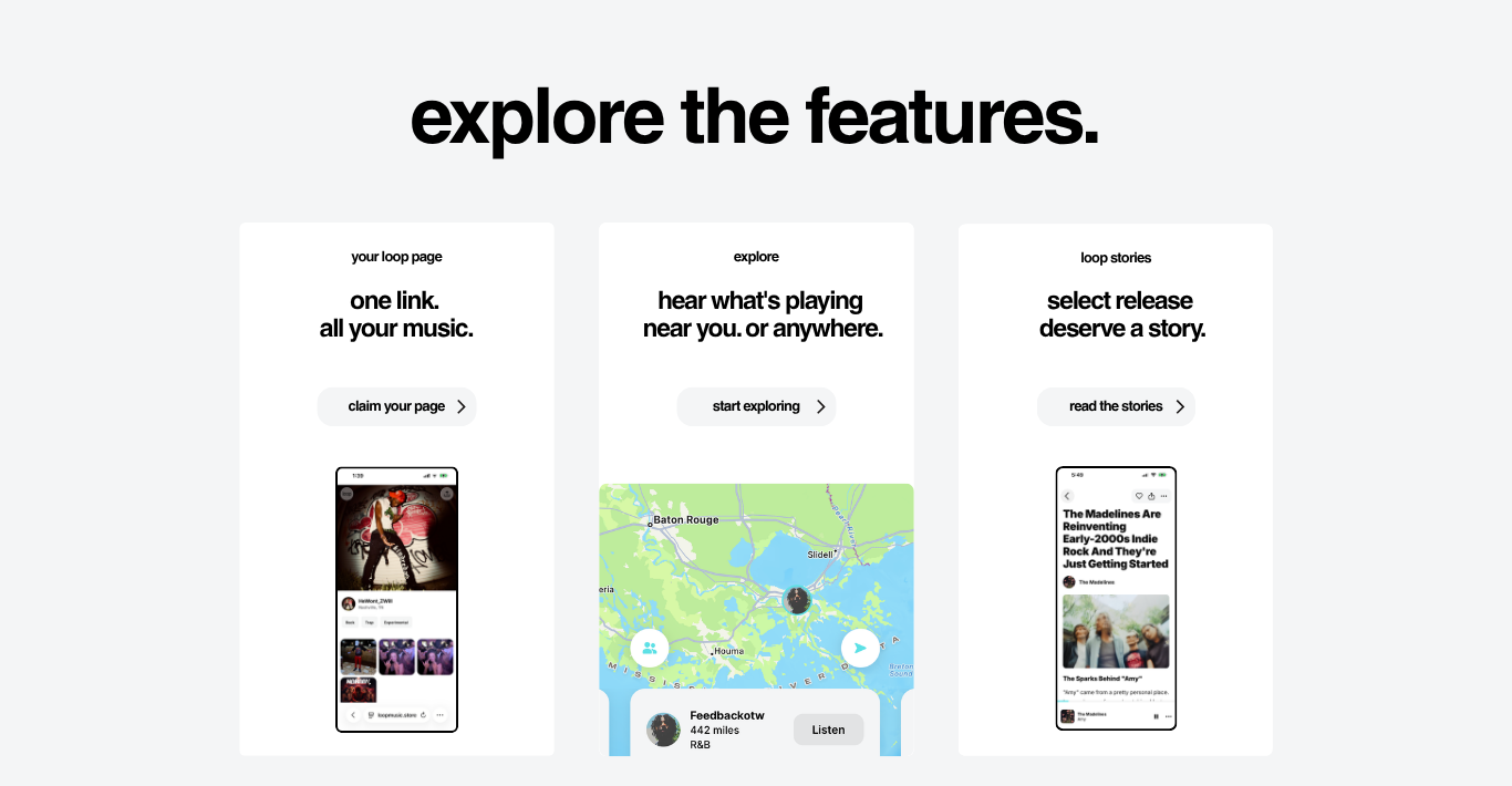 Explore the features: your loop page, explore, and loop stories